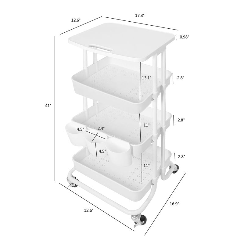 Alexent 3-Tier Table Top Plastic Storage Trolley Rolling Cart Organizer in White