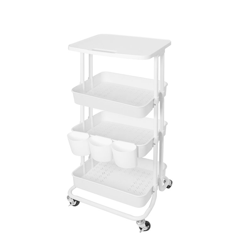 Alexent 3-Tier Table Top Plastic Storage Trolley Rolling Cart Organizer in White