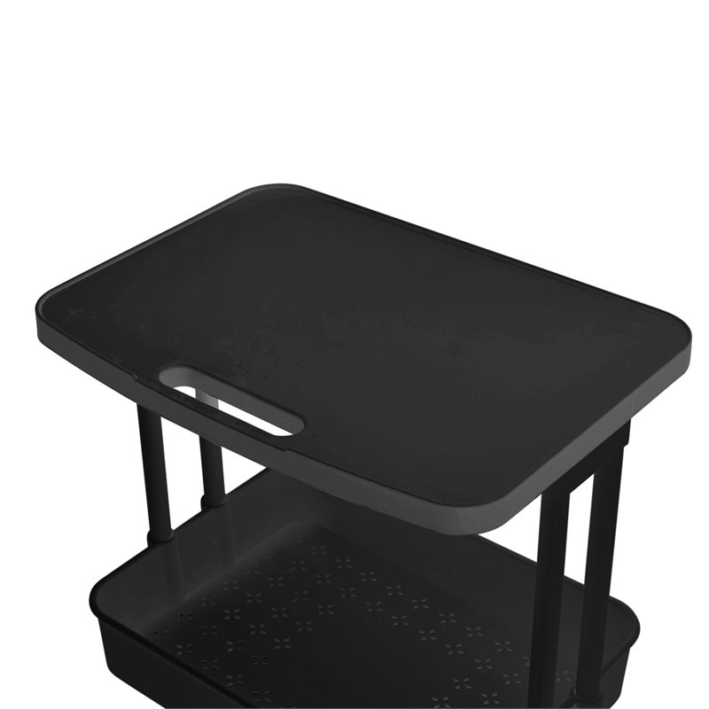 Alexent 3-Tier Table Top Plastic Storage Trolley Rolling Cart Organizer in Black