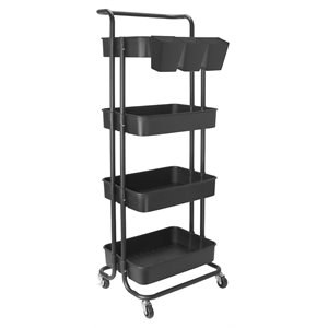 alexent modern plastic utility rolling cart with 4 adjustable shelves in black