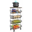 Alexent 5-Tier Metal Utility Carts with Lockable Casters and Flat Top in Black