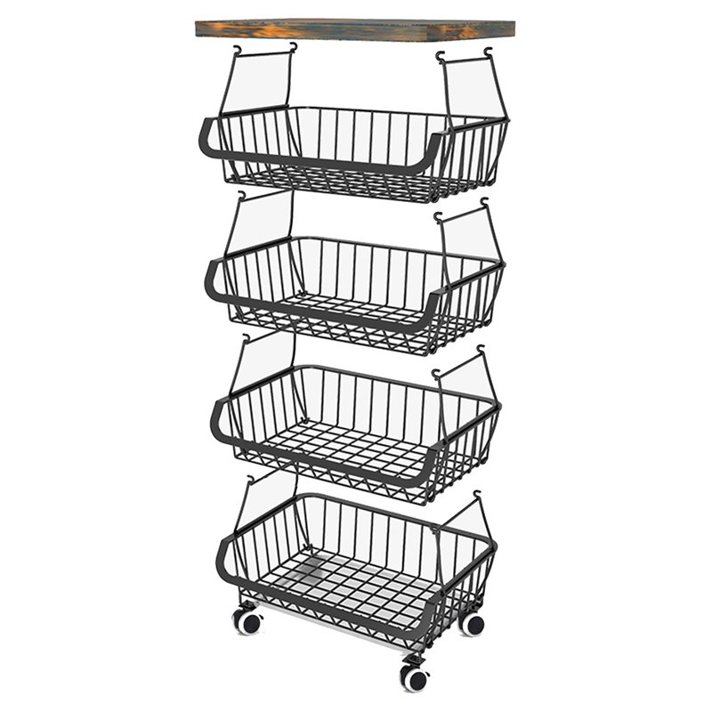 Alexent 5-Tier Metal Utility Carts with Lockable Casters and Flat Top in Black