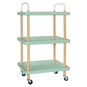 alexent 3-tier modern plastic storage trolley bar carts with 2 brakes in green