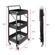 Alexent 3-Tier Modern Metal Storage Utility Rolling Cart with Foldable in Black