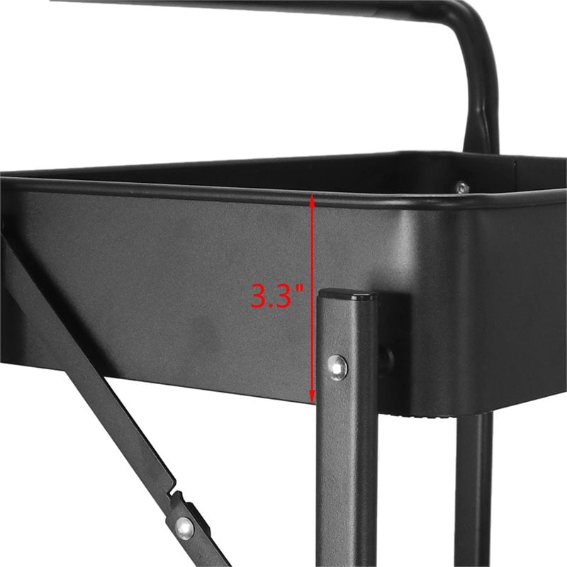 Alexent 3-Tier Modern Metal Storage Utility Rolling Cart with Foldable in Black