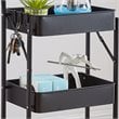 Alexent 3-Tier Modern Metal Storage Utility Rolling Cart with Foldable in Black