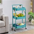 Alexent 3-Tier Modern Metal Storage Utility Rolling Cart with Foldable in Blue