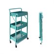 Alexent 3-Tier Modern Metal Storage Utility Rolling Cart with Foldable in Blue