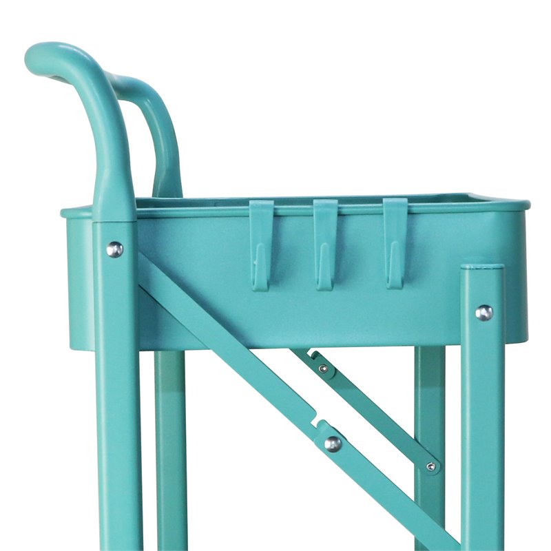 Alexent 3-Tier Modern Metal Storage Utility Rolling Cart with Foldable in Blue