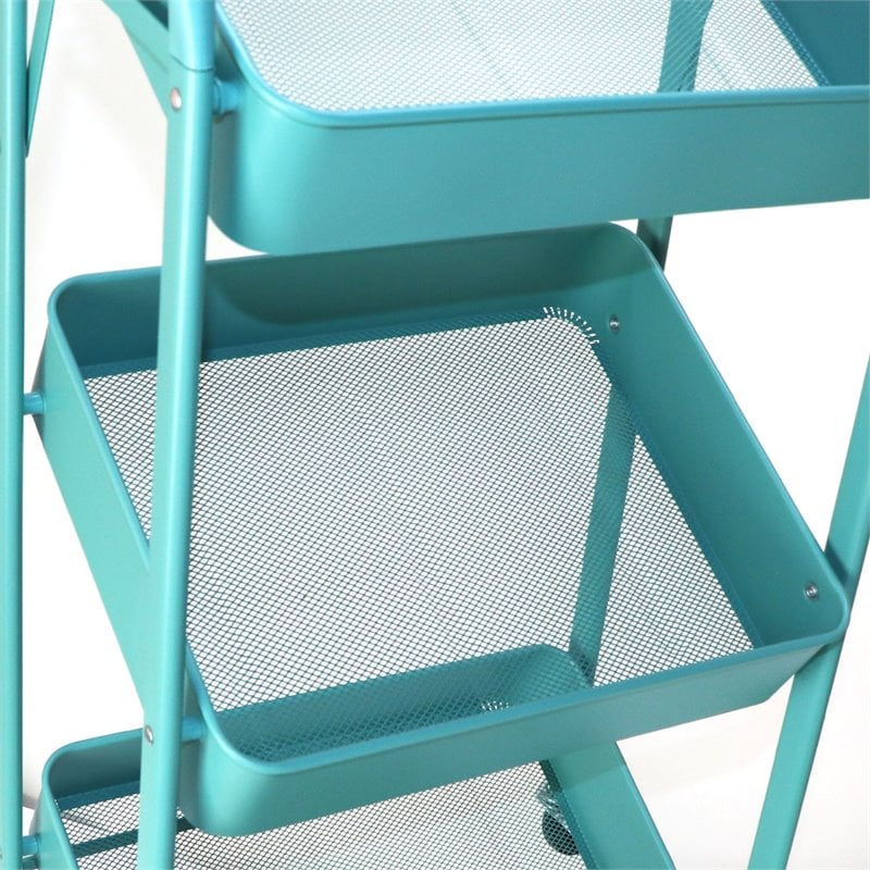 Alexent 3-Tier Modern Metal Storage Utility Rolling Cart with Foldable in Blue