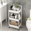 Alexent 3-Tier Modern Metal Storage Utility Rolling Cart with Foldable in White