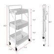 Alexent 3-Tier Modern Metal Storage Utility Rolling Cart with Foldable in White