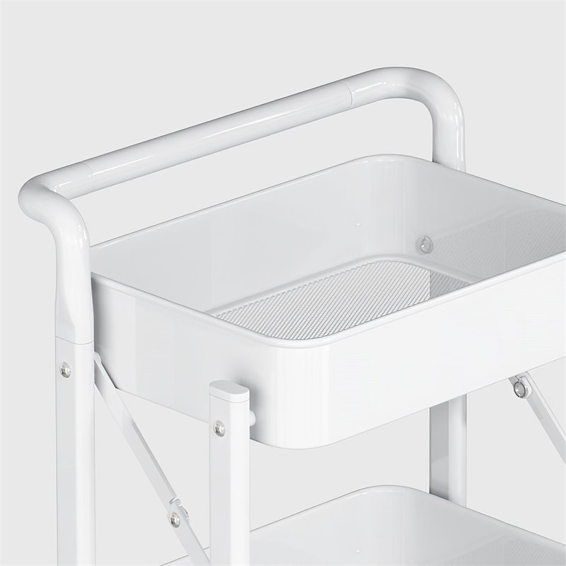 Alexent 3-Tier Modern Metal Storage Utility Rolling Cart with Foldable in White
