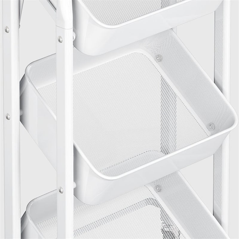Alexent 3-Tier Modern Metal Storage Utility Rolling Cart with Foldable in White
