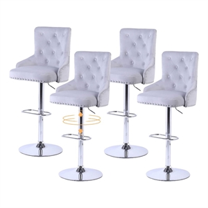 Alexent Modern Glam Velvet Bar Stool Chairs Adjustable Height - SILVER SET OF 4