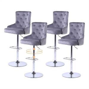 Alexent Modern Glam Velvet Bar Stool Chairs Adjustable Height - GRAY SET OF 4
