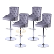Alexent Modern Glam Velvet Bar Stool Chairs Adjustable Height - GRAY SET OF 4