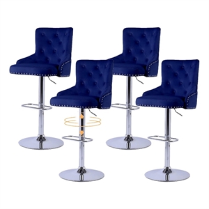 Alexent Modern Glam Velvet Bar Stool Chairs Adjustable Height - NAVY SET OF 4