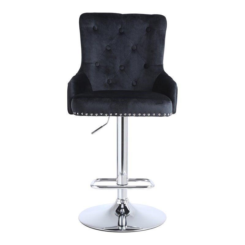 Alexent Modern Glam Velvet Bar Stool Chairs Adjustable Height - BLACK SET OF 4
