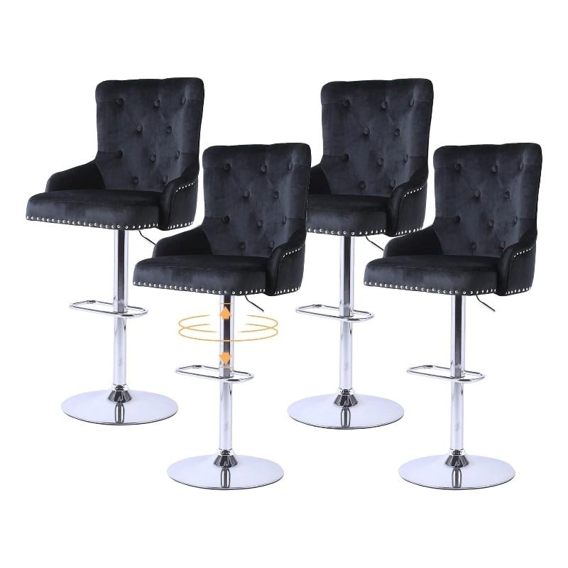 Alexent Modern Glam Velvet Bar Stool Chairs Adjustable Height - BLACK SET OF 4