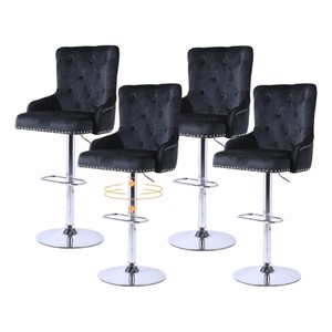 Alexent Modern Glam Velvet Bar Stool Chairs Adjustable Height - BLACK SET OF 4