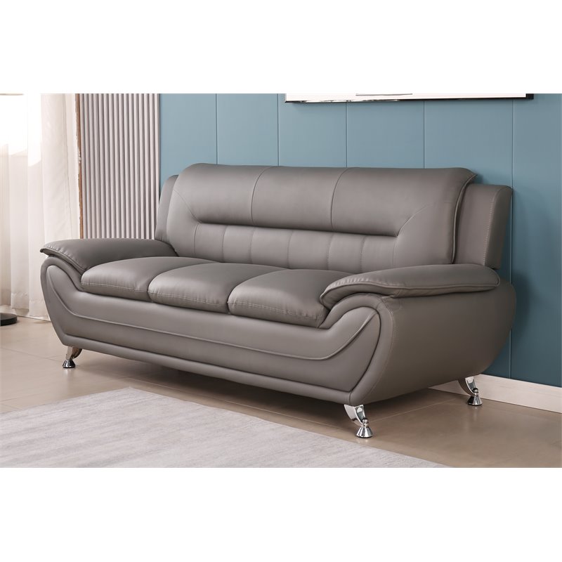 Alexent Modern Faux Leather Upholstered Living Room Sofa in Gray
