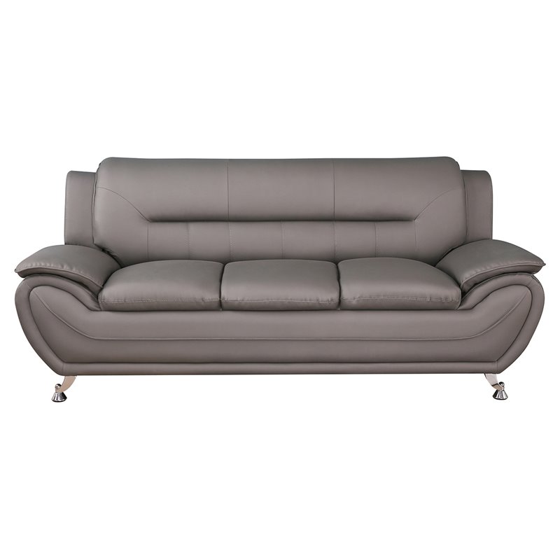 Alexent Modern Faux Leather Upholstered Living Room Sofa in Gray