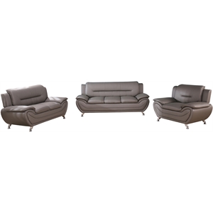 alexent 3-piece modern faux leather living room sofa set in gray