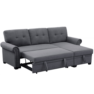 alexent reversible fabric sleeper sofa with storage chaise in dark gray