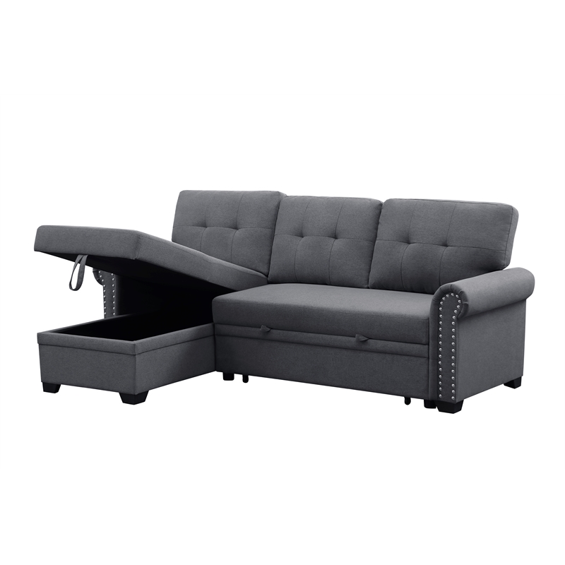 Alexent Reversible Fabric Sleeper Sofa with Storage Chaise in Dark Gray