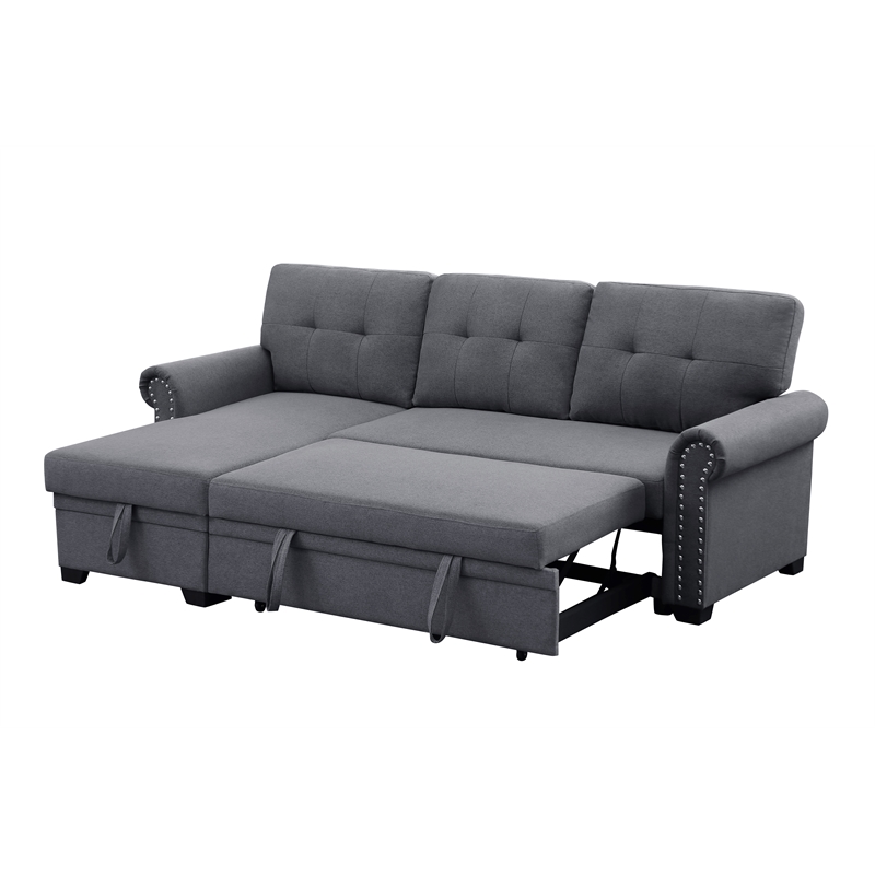 Alexent Reversible Fabric Sleeper Sofa with Storage Chaise in Dark Gray