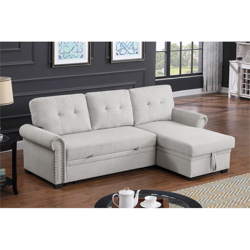 Alexent Classic Reversible Fabric Sleeper Sofa with Storage Chaise - LIGHT GRAY