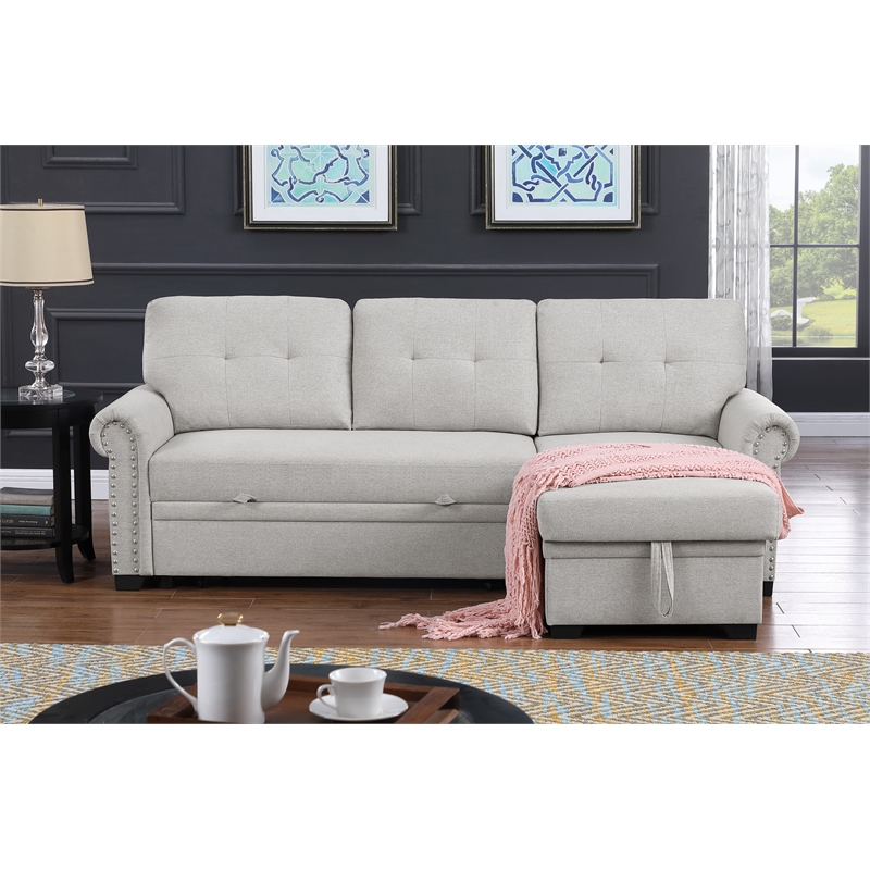 Alexent Classic Reversible Fabric Sleeper Sofa with Storage Chaise - LIGHT GRAY