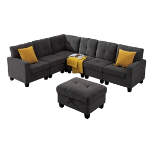 Alexent Modular 7Pc Sectional Sofa Contemporary Couch w Ottoman DARK GRAY