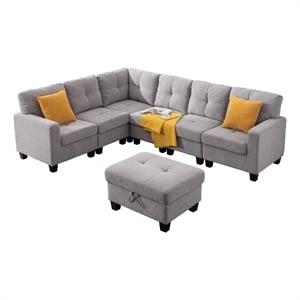 Alexent Modular 7Pc Sectional Sofa Contemporary Couch w Ottoman LIGHT GRAY