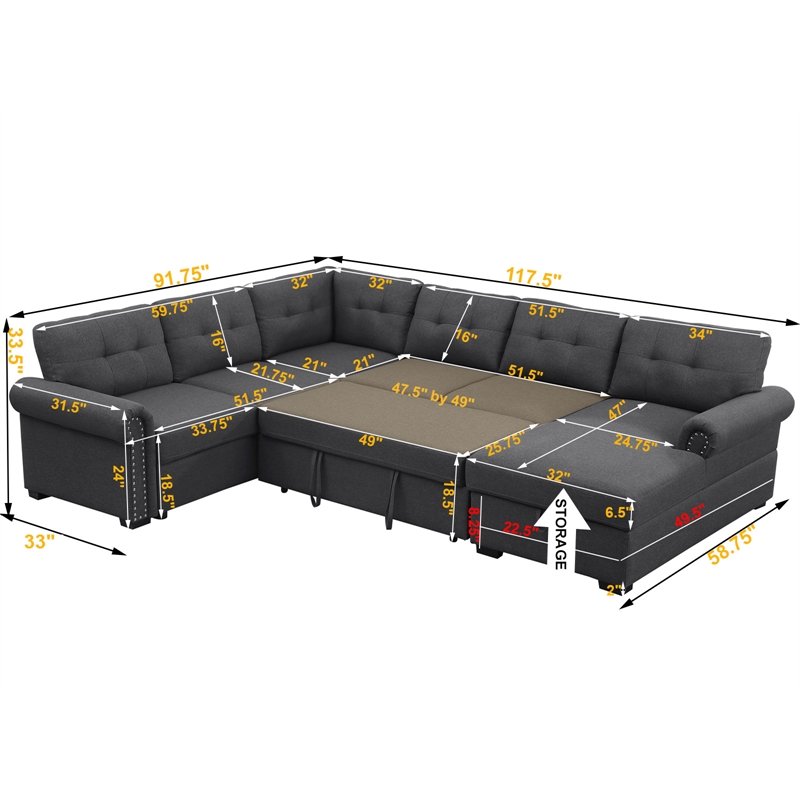 Alexent Sofa Sleeper Couch for Living Room Fabric Pull Out Couch Bed w/ Storage