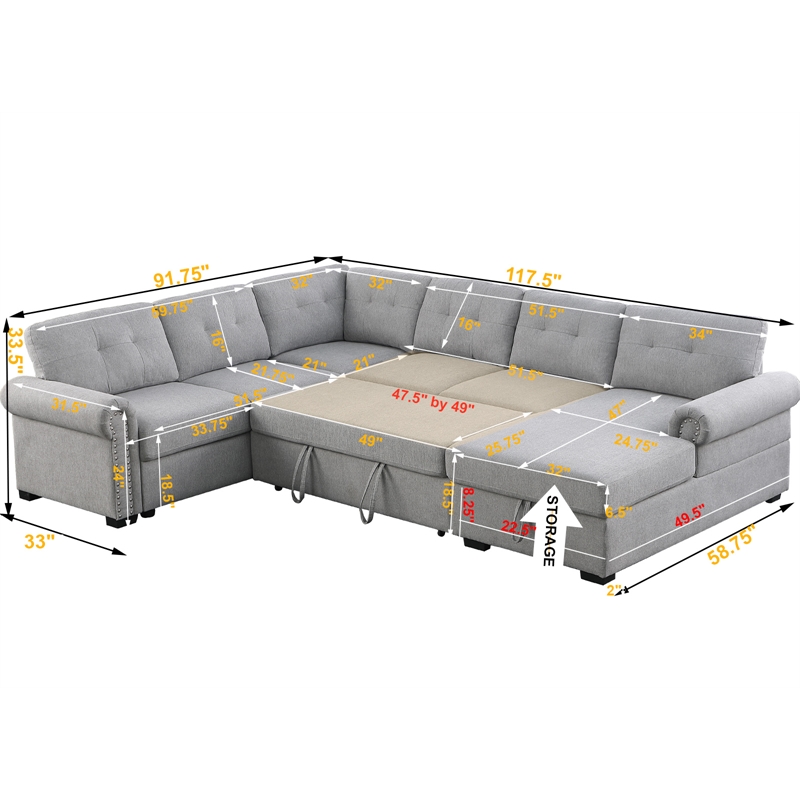 Alexent Sofa Sleeper Couch for Living Room Fabric Pull Out Couch Bed w/ Storage