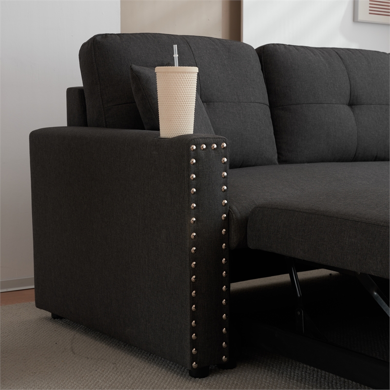 Alexent Traditional Fabric Sleeper Sofa with Storage Compartment -DARK GRAY