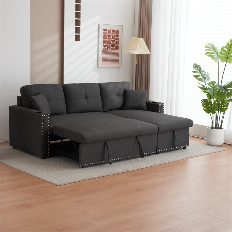 Alexent Traditional Fabric Sleeper Sofa with Storage Compartment -DARK GRAY
