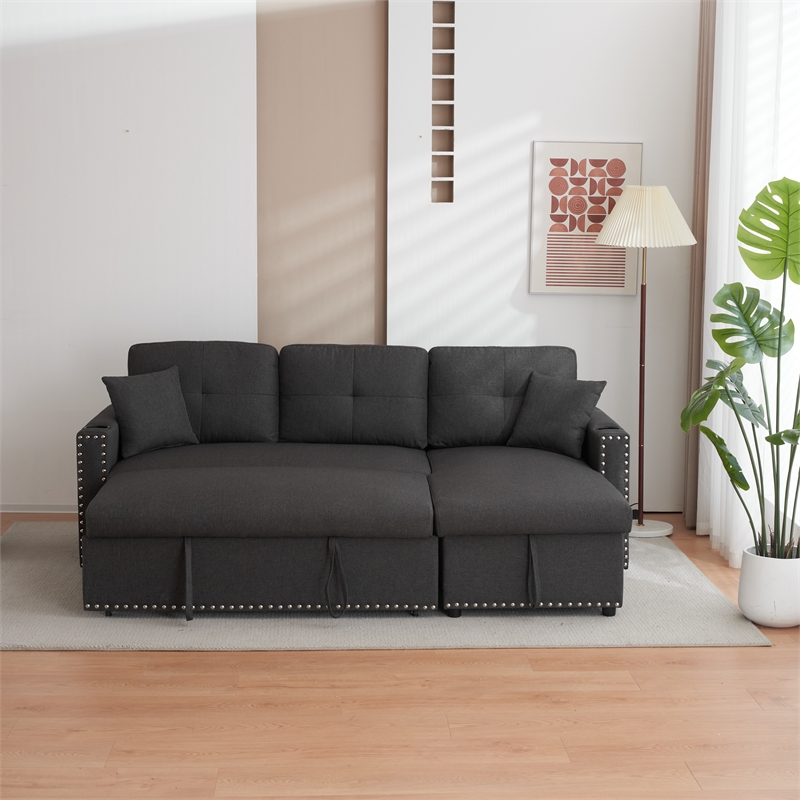 Alexent Traditional Fabric Sleeper Sofa with Storage Compartment -DARK GRAY