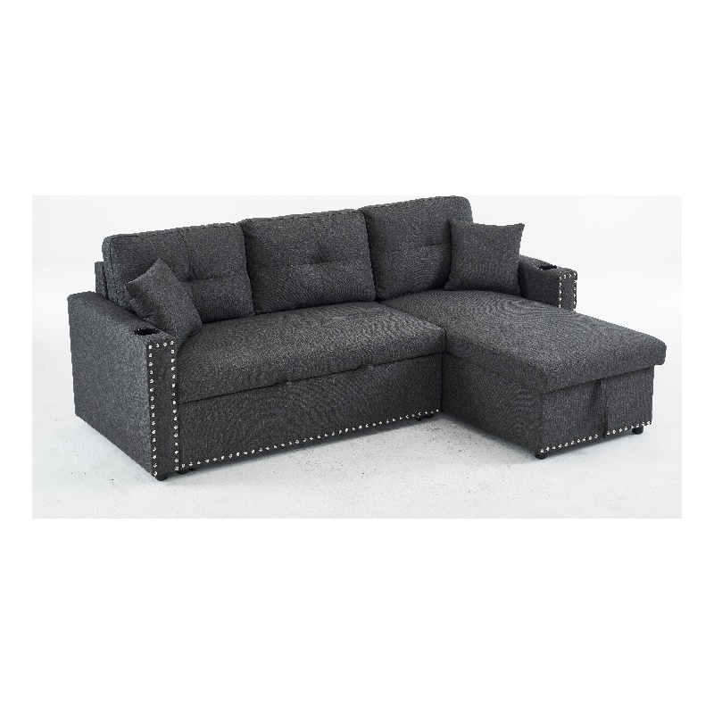 Alexent Traditional Fabric Sleeper Sofa with Storage Compartment -DARK GRAY