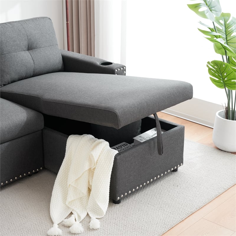 Alexent Traditional Upholstered Fabric Sleeper Sofa -LIGHT GRAY