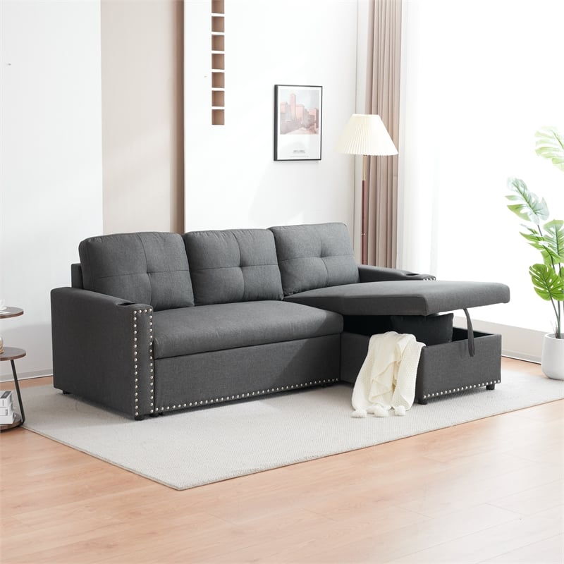 Alexent Traditional Upholstered Fabric Sleeper Sofa -LIGHT GRAY