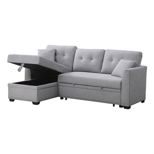Alexent Sleeper Sofa Convertible Sectional w Reversible Storage LIGHT GRAY