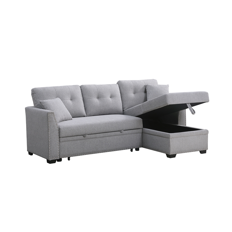 Alexent Sleeper Sofa Convertible Sectional w Reversible Storage LIGHT GRAY
