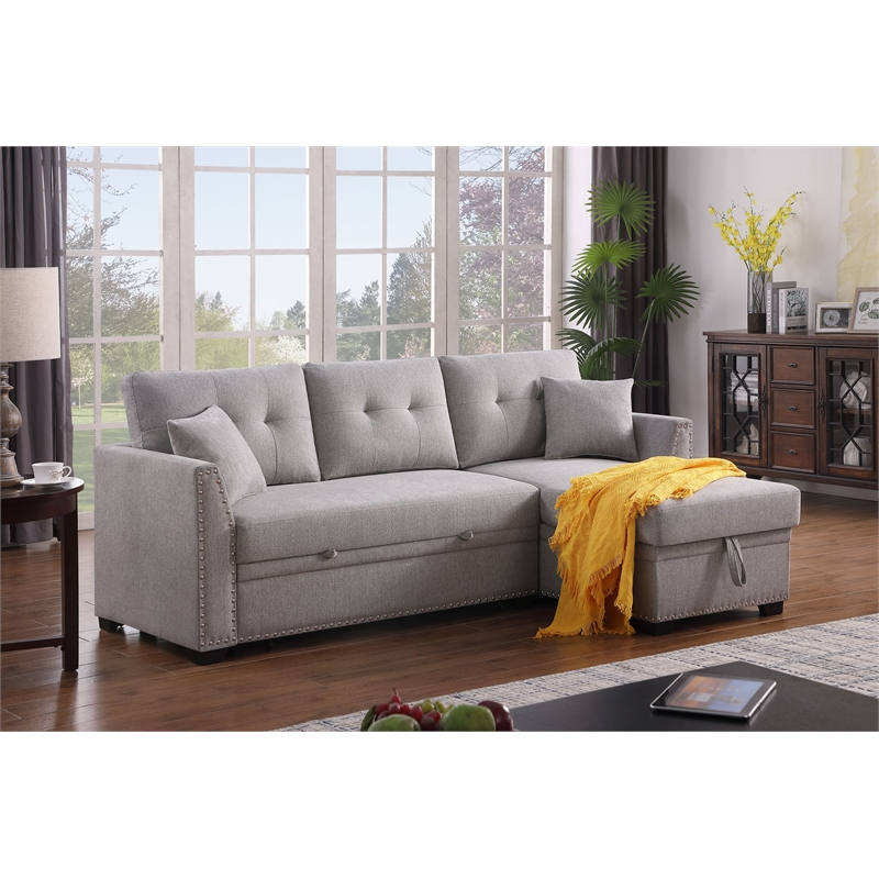 Alexent Sleeper Sofa Convertible Sectional w Reversible Storage LIGHT GRAY
