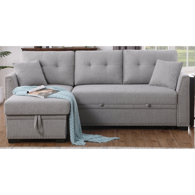 Alexent Sleeper Sofa Convertible Sectional w Reversible Storage LIGHT GRAY