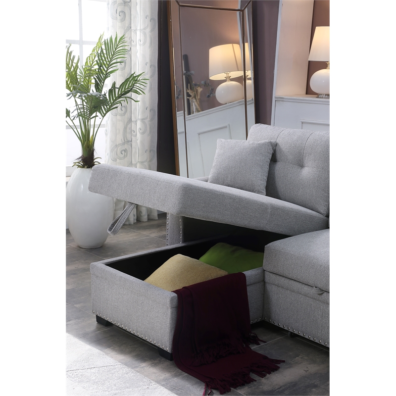 Alexent Sleeper Sofa Convertible Sectional w Reversible Storage LIGHT GRAY