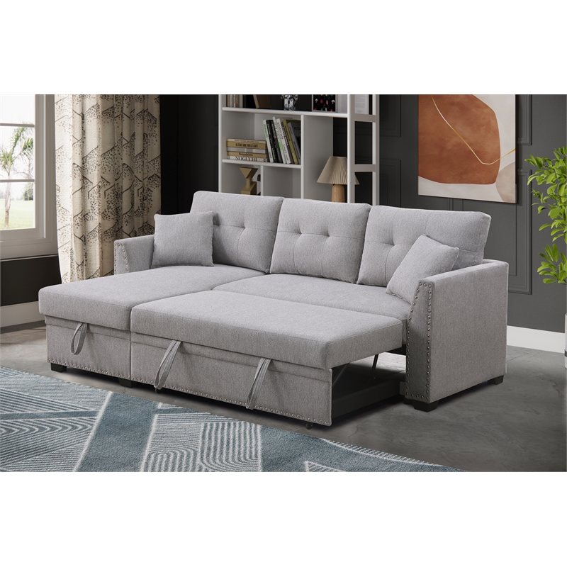 Alexent Sleeper Sofa Convertible Sectional w Reversible Storage LIGHT GRAY