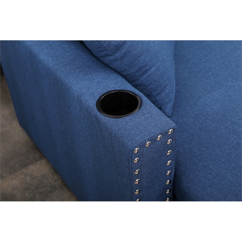Alexent Reversible Sleeper Sofa Full Bed Storage Ottoman Cup Holders BLUE